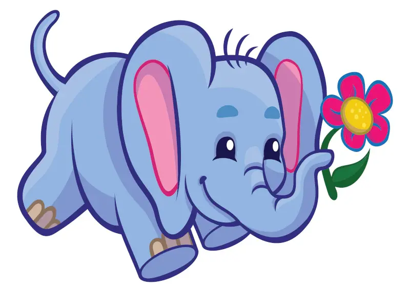 Cute Elephant Drawing with Flower held in his Trunk Cartoon
